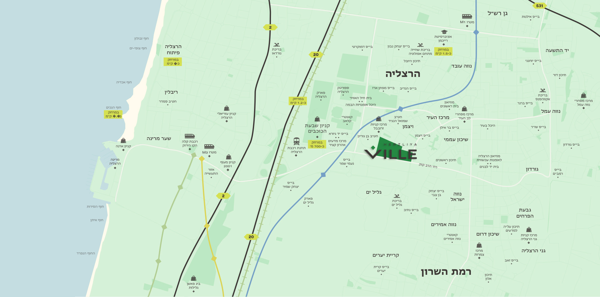 מפת האיזור - Herzliya Ville